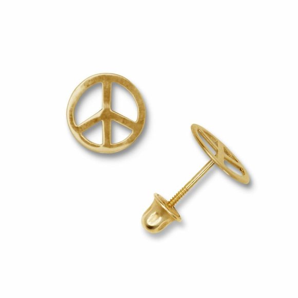 Authentic 14K White or Yellow Gold Peace Sign Screw Back Stud Earring - Picture 2 of 3